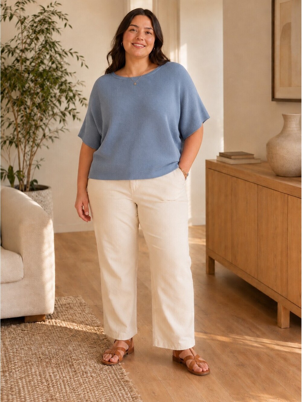 Quince Cotton Cashmere Link-Stitch Dolman Sweater Dusty Blue XL NWT